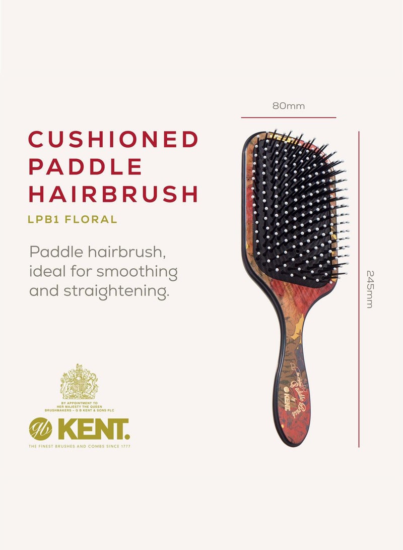 KENT LPB1 Large Cushioned Paddle Brush for Smoothing, Straightening and Detangling - Ball-Tipped Quills and Air-Cushioned Head for Scalp Protection - Medium to Long Hair -Floral Design - Image 2