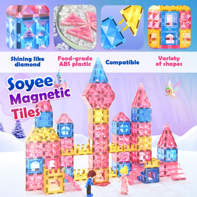 Soyee Diamond Magnetic Tiles Magnet Building Blocks - Princess Castle Toys for Girls & Boys Age 3-8 Birthday Present 5 6 7 8 9 10 Year Old Valentines Day Gifts for Kids Classroom - Image 5