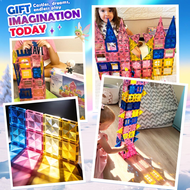 Soyee Diamond Magnetic Tiles Magnet Building Blocks - Princess Castle Toys for Girls & Boys Age 3-8 Birthday Present 5 6 7 8 9 10 Year Old Valentines Day Gifts for Kids Classroom - Image 2