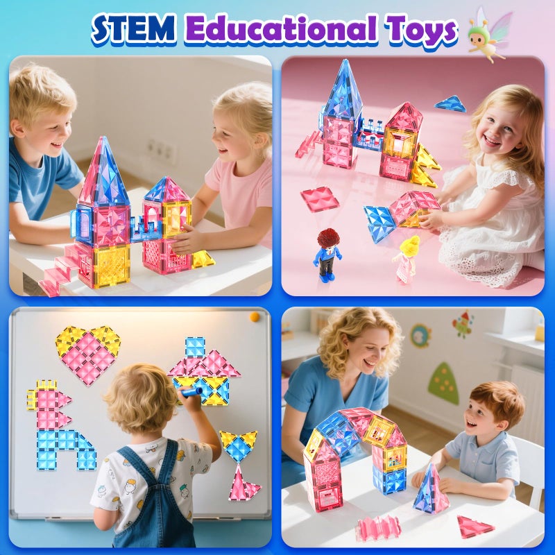 Soyee Diamond Magnetic Tiles Magnet Building Blocks - Princess Castle Toys for Girls & Boys Age 3-8 Birthday Present 5 6 7 8 9 10 Year Old Valentines Day Gifts for Kids Classroom - Image 3