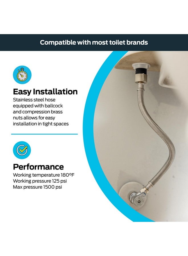إيست مان موصل مرحاض مرن من إيستمان، مقاس 16 بوصة، حنفية كروية 7/8 بوصة × ضغط 3/8 بوصة، خرطوم مضفر من الفولاذ المقاوم للصدأ، 48089 - Image 3