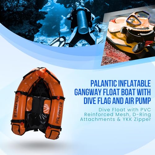 Palantic Scuba Diving Inflatable Gangway Float Boat with Dive Flag & Air Pump, Orange - Image 5