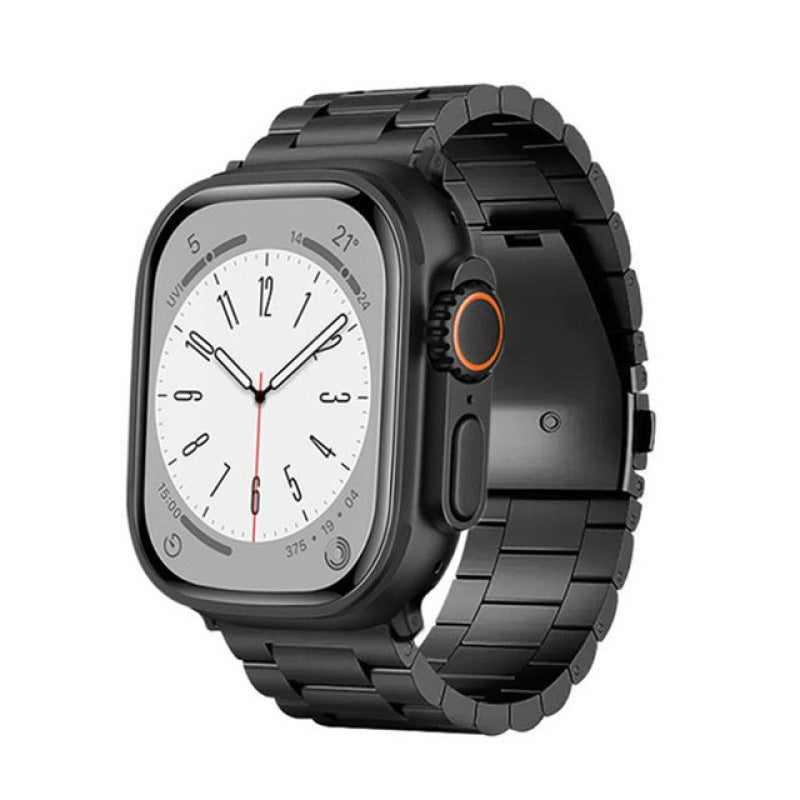 For Apple Watch SE 2023 44mm 3-Bead Flat Buckle Titanium Alloy Watch Band(Black)