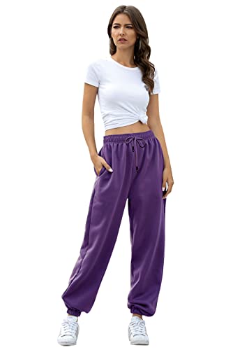 VINMEN Jogger Dance Sweatpants Women Casual Baggy Mujer High Waist Sporty Gym Athletic Fit Pants Lounge Trousers Purple XXL - Image 2