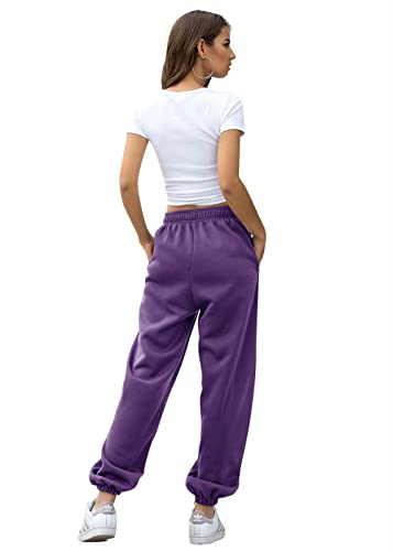 VINMEN Jogger Dance Sweatpants Women Casual Baggy Mujer High Waist Sporty Gym Athletic Fit Pants Lounge Trousers Purple XXL - Image 3