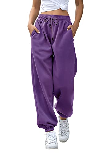 VINMEN Jogger Dance Sweatpants Women Casual Baggy Mujer High Waist Sporty Gym Athletic Fit Pants Lounge Trousers Purple XXL - Image 5