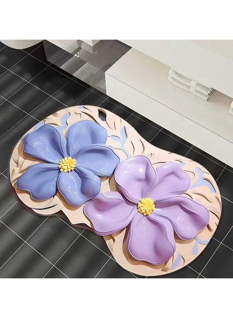40x60cm3D Visual Flower Floor Mat Technology Velvet Bathroom Water-Absorbing Quick-Drying Mat Household Bathroom Special-Shaped Decorative Foot Mat ( Flower-6) - Image 2