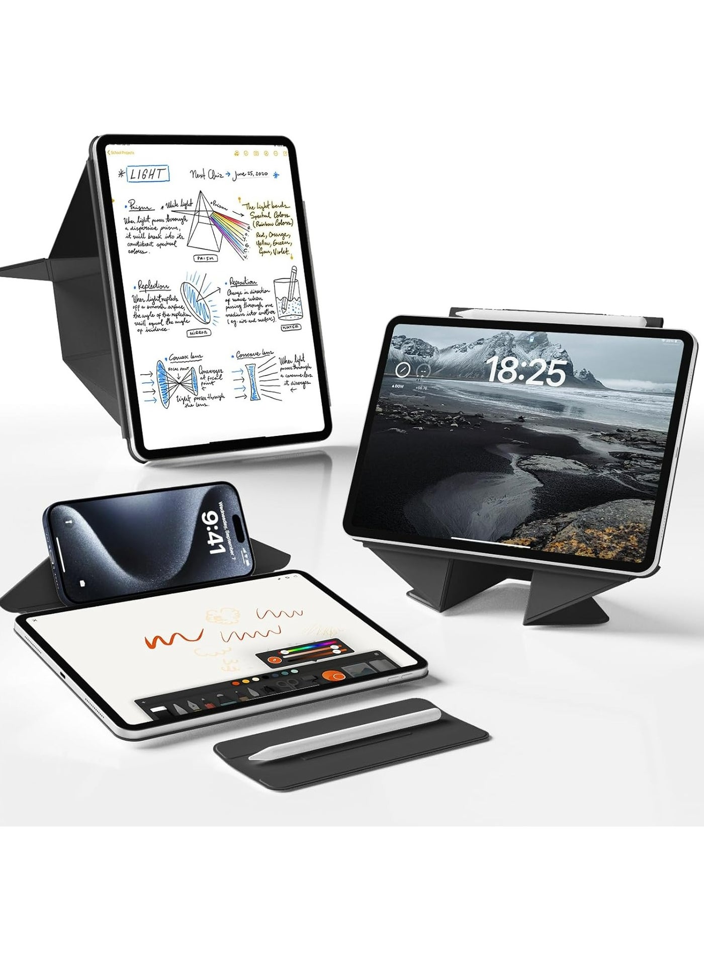 Rock Pow Magnetic Case for iPad Pro 13 Inch M5 2025/iPad Pro 13 inch M4 2024,Slim Strong Magnetic Attachment Ergonomic Leg Rest Design,Versatile Multi-Angle Viewing,Hidden Pencil Holder Cover for Pro 
