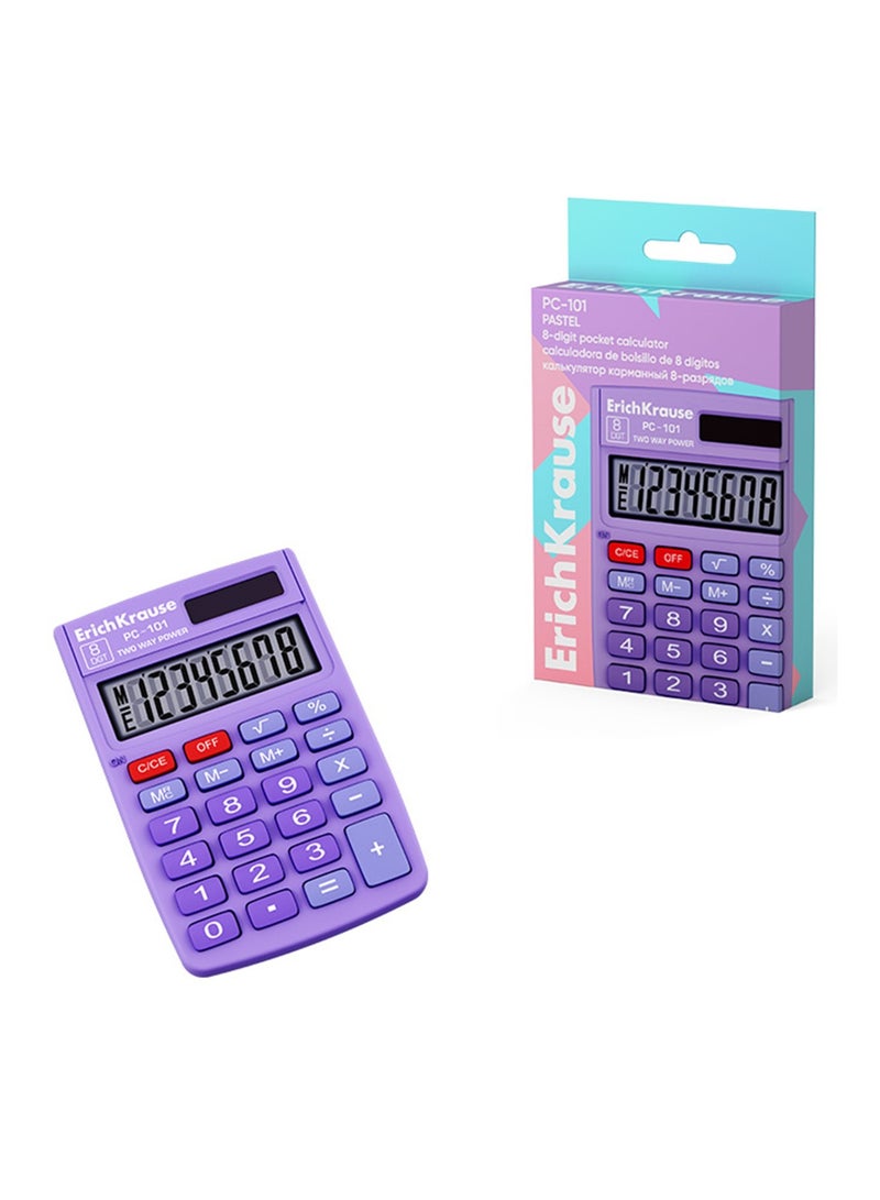 ErichKrause آلة حاسبة بحجم الجيب 8 أرقام مع شاشة LCD بلون بنفسجي باهت - Image 3