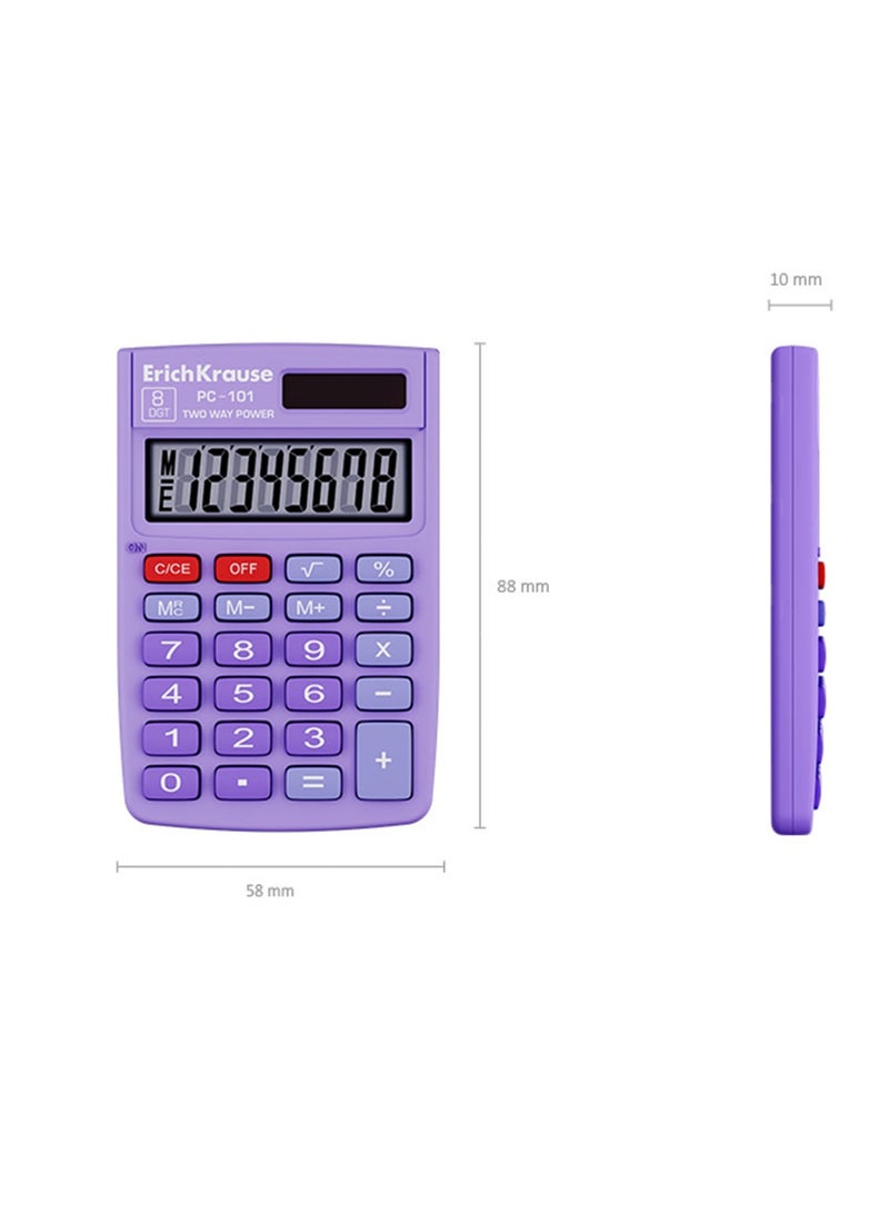 ErichKrause آلة حاسبة بحجم الجيب 8 أرقام مع شاشة LCD بلون بنفسجي باهت - Image 2
