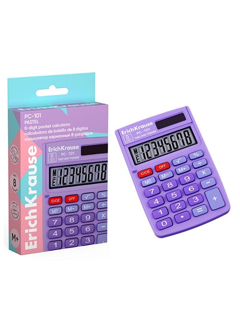 ErichKrause آلة حاسبة بحجم الجيب 8 أرقام مع شاشة LCD بلون بنفسجي باهت - Image 1