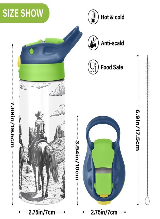 xigua West Cow Boy Kids Water Bottle,Vacuum Insulated Bottles with Straw Lid,Leakproof Stainless Steel Thermos Bottles for Girls and Boys - Image 3