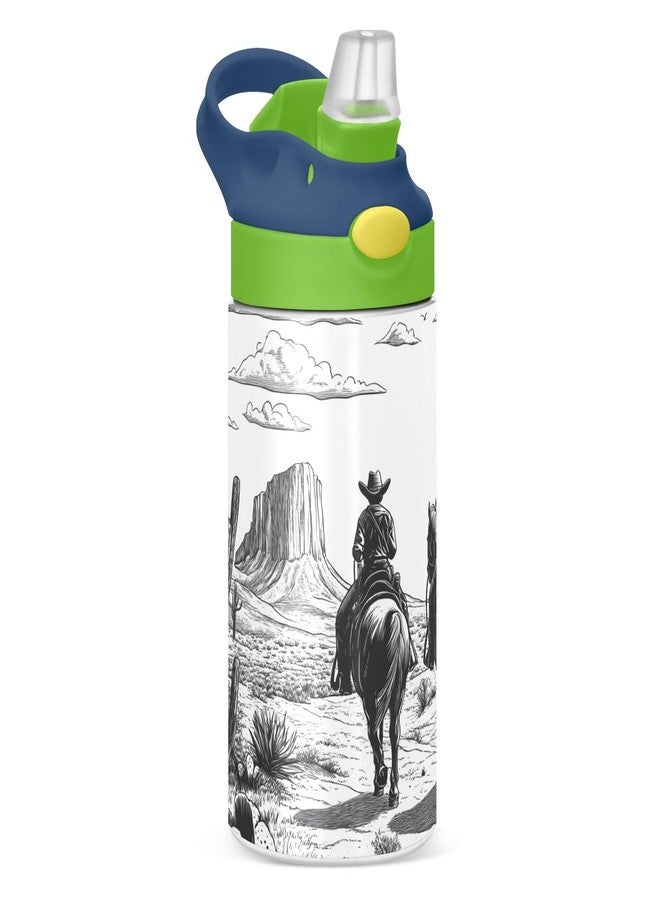 xigua West Cow Boy Kids Water Bottle,Vacuum Insulated Bottles with Straw Lid,Leakproof Stainless Steel Thermos Bottles for Girls and Boys - Image 1