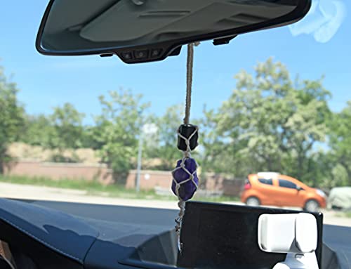 BOHO GARDEN Hanging Car Charm - Black Tourmaline, Amethyst - Dangling Moon, Healing Crystal Accessories, Rearview Mirror Decorations - Grounding, Confidence, Protection, Balance, Energy, Spirituality - Image 4