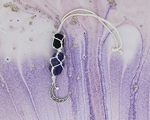 BOHO GARDEN Hanging Car Charm - Black Tourmaline, Amethyst - Dangling Moon, Healing Crystal Accessories, Rearview Mirror Decorations - Grounding, Confidence, Protection, Balance, Energy, Spirituality - Image 5