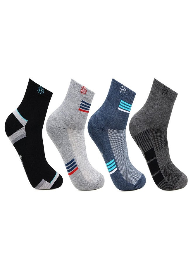 Bonjour Men's Cotton Cushioned Ankle Length Sports/Athletic Socks -Pack Of 4, Assorted - Image 2