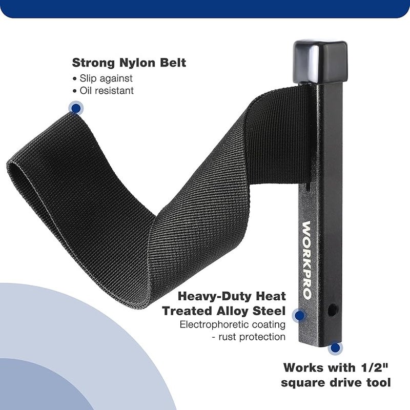 ووركبرو WORKPRO Nylon Strap Oil Filter Wrench, Universal Oil Filter Removal tool Adjustable, 1/2 Drive, Oil Filter Change Set, Ideal for Engine Filters, Conduit, & Fittings - Image 4