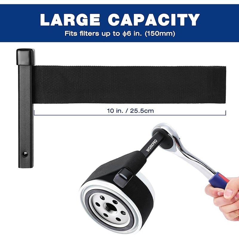 ووركبرو WORKPRO Nylon Strap Oil Filter Wrench, Universal Oil Filter Removal tool Adjustable, 1/2 Drive, Oil Filter Change Set, Ideal for Engine Filters, Conduit, & Fittings - Image 2