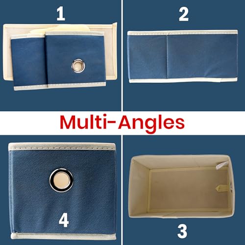 PRIME PICK Flexi Grid Drawer Organizer Foldable Fabric Wardrobe Storage Box Multipurpose Compartment Divider for Undergarments Socks Belts Napkins Stationery Closet Container Blue Pack of 2 - Image 4