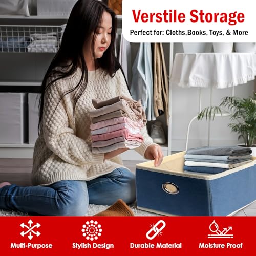 PRIME PICK Flexi Grid Drawer Organizer Foldable Fabric Wardrobe Storage Box Multipurpose Compartment Divider for Undergarments Socks Belts Napkins Stationery Closet Container Blue Pack of 2 - Image 3