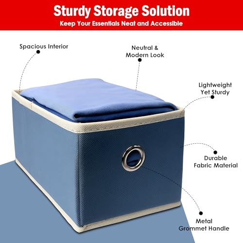 PRIME PICK Flexi Grid Drawer Organizer Foldable Fabric Wardrobe Storage Box Multipurpose Compartment Divider for Undergarments Socks Belts Napkins Stationery Closet Container Blue Pack of 2 - Image 5