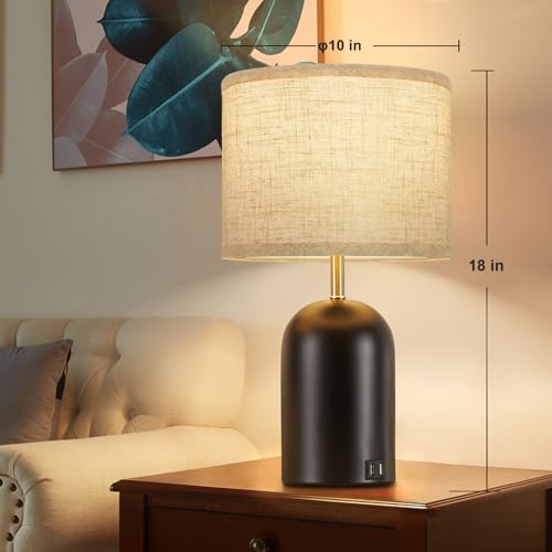 GyroVu Bedside Lamps with USB C+A Charging Ports, Table Lamp Touch Control Dimmable Modern Lamp for Bedroom Lamps for Night Stands with Fabric Shade for Living Room Office Dorm (LED Bulbs Included) - Image 4