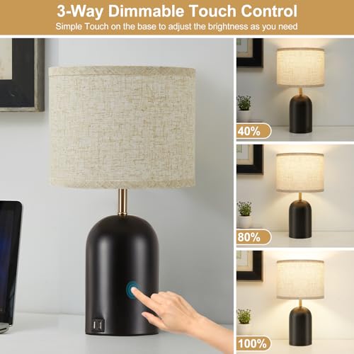 GyroVu Bedside Lamps with USB C+A Charging Ports, Table Lamp Touch Control Dimmable Modern Lamp for Bedroom Lamps for Night Stands with Fabric Shade for Living Room Office Dorm (LED Bulbs Included) - Image 2