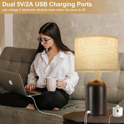 GyroVu Bedside Lamps with USB C+A Charging Ports, Table Lamp Touch Control Dimmable Modern Lamp for Bedroom Lamps for Night Stands with Fabric Shade for Living Room Office Dorm (LED Bulbs Included) - Image 3