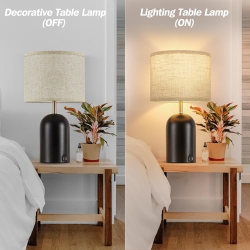 GyroVu Bedside Lamps with USB C+A Charging Ports, Table Lamp Touch Control Dimmable Modern Lamp for Bedroom Lamps for Night Stands with Fabric Shade for Living Room Office Dorm (LED Bulbs Included) - Image 5