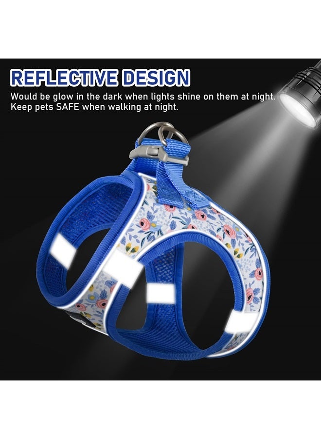 GAMUDA Small Pet Harness Collar and Leash Set, Step in No Chock No Pull Soft Mesh Adjustable Dog Vest Harnesses Plaid Reflective for Dogs Puppy and Cats Outdoor Training and Running (Blue Flower, S) - Image 4