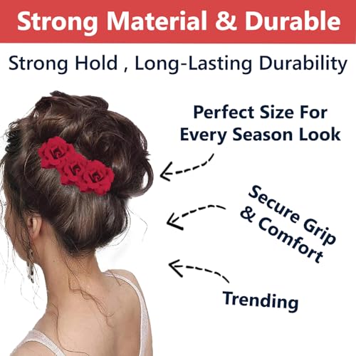 TEMPERIA (6pcs) Hair Accessories For Women & Girls - Bridal Brooch & Braid for Hairstyle of Bride, Wedding & Party - Stylish Red Rose Artificial Flowers Bun Juda U Pins & Clips for Style & Decoration - Image 3