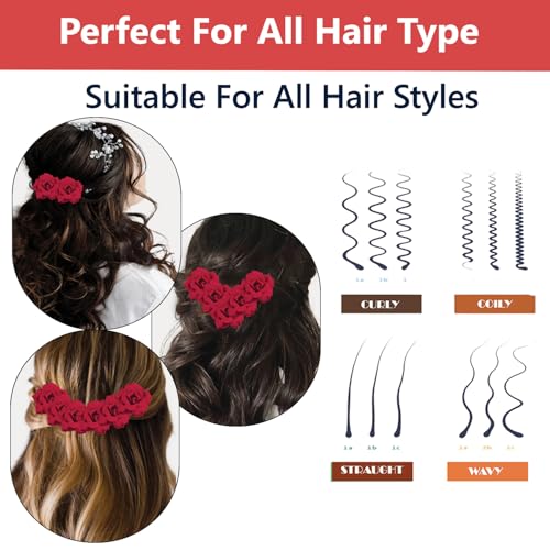 TEMPERIA (6pcs) Hair Accessories For Women & Girls - Bridal Brooch & Braid for Hairstyle of Bride, Wedding & Party - Stylish Red Rose Artificial Flowers Bun Juda U Pins & Clips for Style & Decoration - Image 5