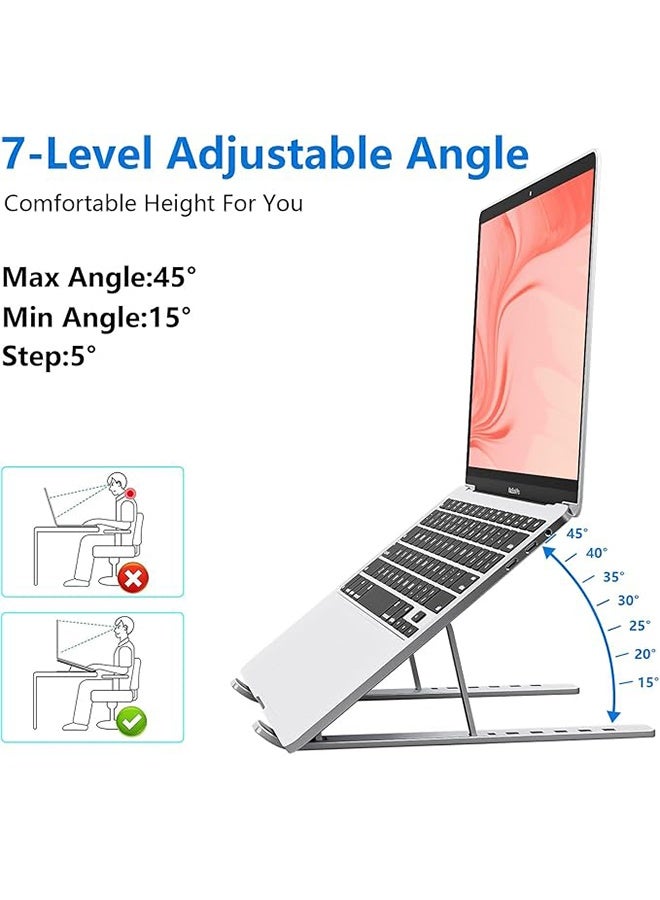 حامل كمبيوتر محمول لجهاز كمبيوتر محمول، حامل كمبيوتر محمول معدن من الألومنيوم، حامل كمبيوتر محمول قابل للضبط، متوافق مع أجهزة كمبيوتر محمول من 10 إلى 15.6 بوصة، آي باد، الفضة - Image 3