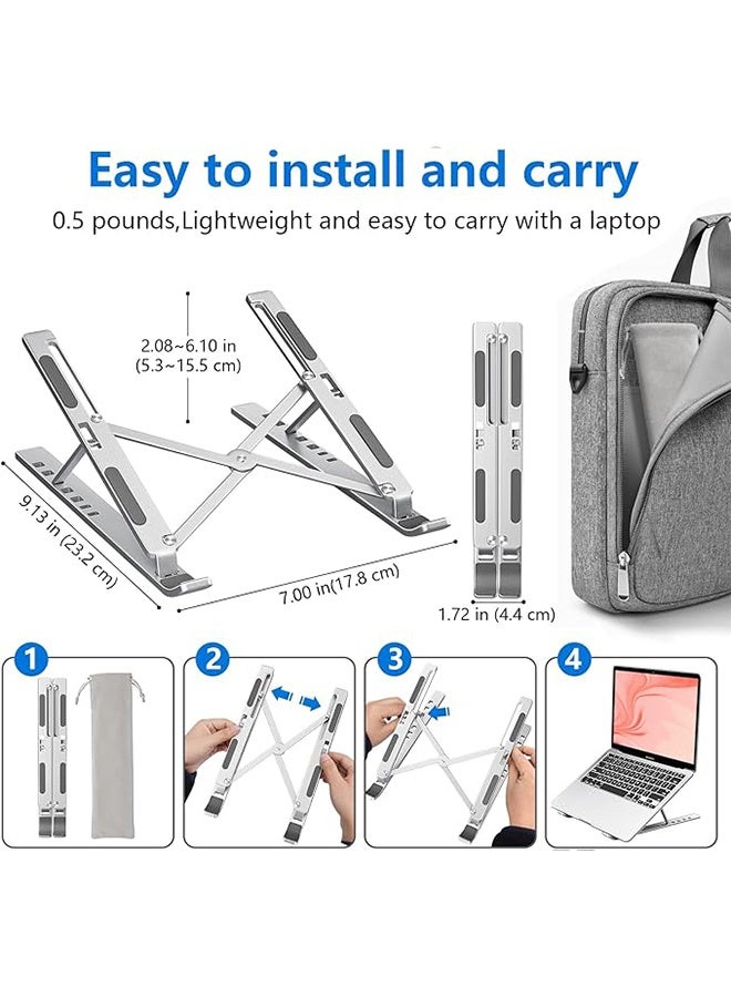 حامل كمبيوتر محمول لجهاز كمبيوتر محمول، حامل كمبيوتر محمول معدن من الألومنيوم، حامل كمبيوتر محمول قابل للضبط، متوافق مع أجهزة كمبيوتر محمول من 10 إلى 15.6 بوصة، آي باد، الفضة - Image 2