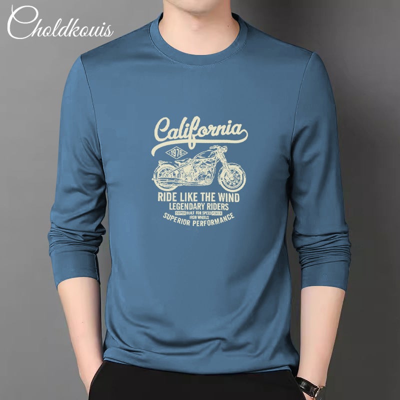 Mens Long Sleeve Cotton T-Shirt Autumn Winter White Tee 43 blue cotton long sleeve -580 