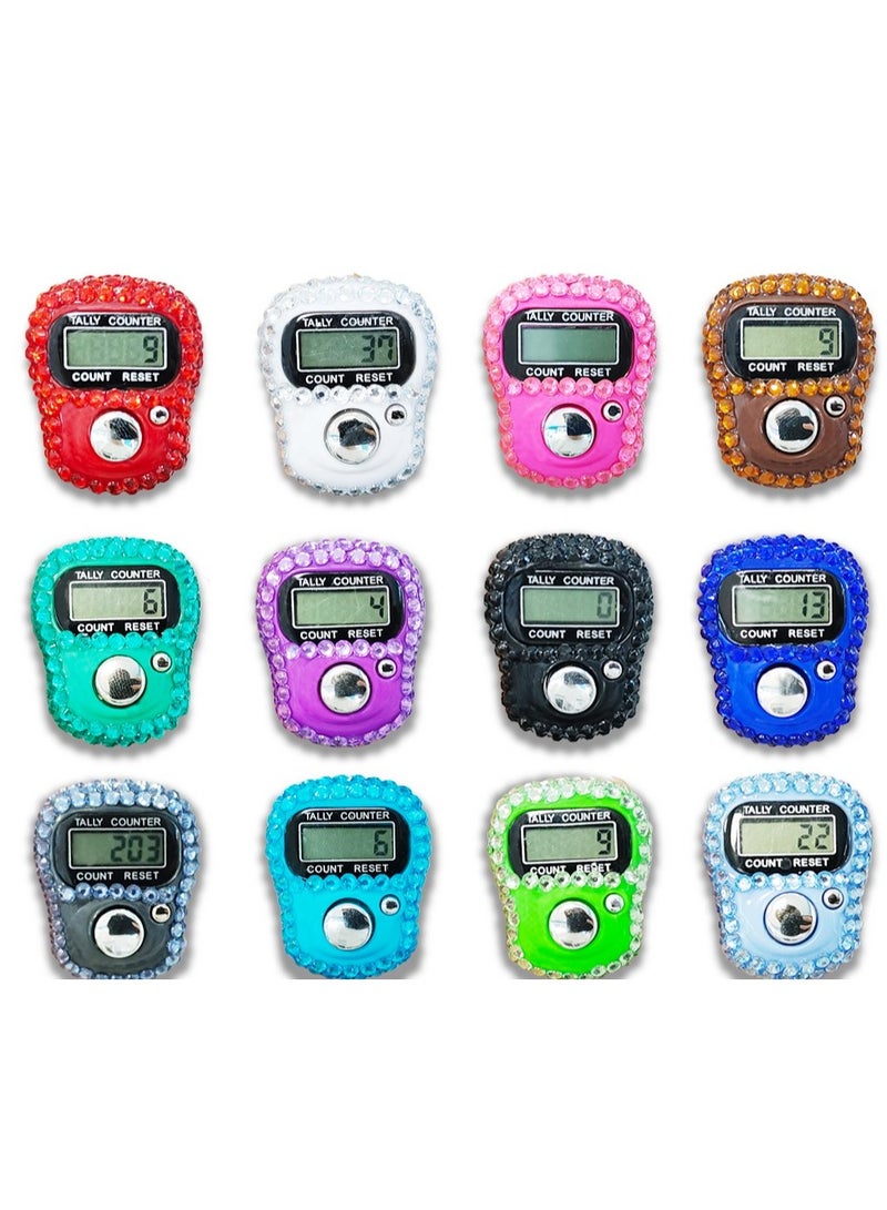 عدادات أصابع 12 قطعة - 5 عدادات أصابع إلكترونية رقمية LED، عداد عداد ميكانيكي يدوي لتعقب عدد اللفة مع تصميم حجري جميل - ستة ألوان - Image 1