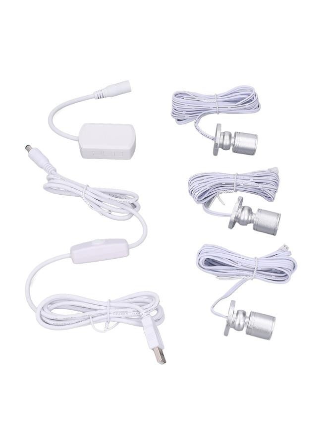 NIBEMINENT Mini LED Spot Lights 5V USB Showcase Display Light 1 to 3 Dimmable Small Cabinet Light for Jewelry Collection Silver Warm Light  - Image 4
