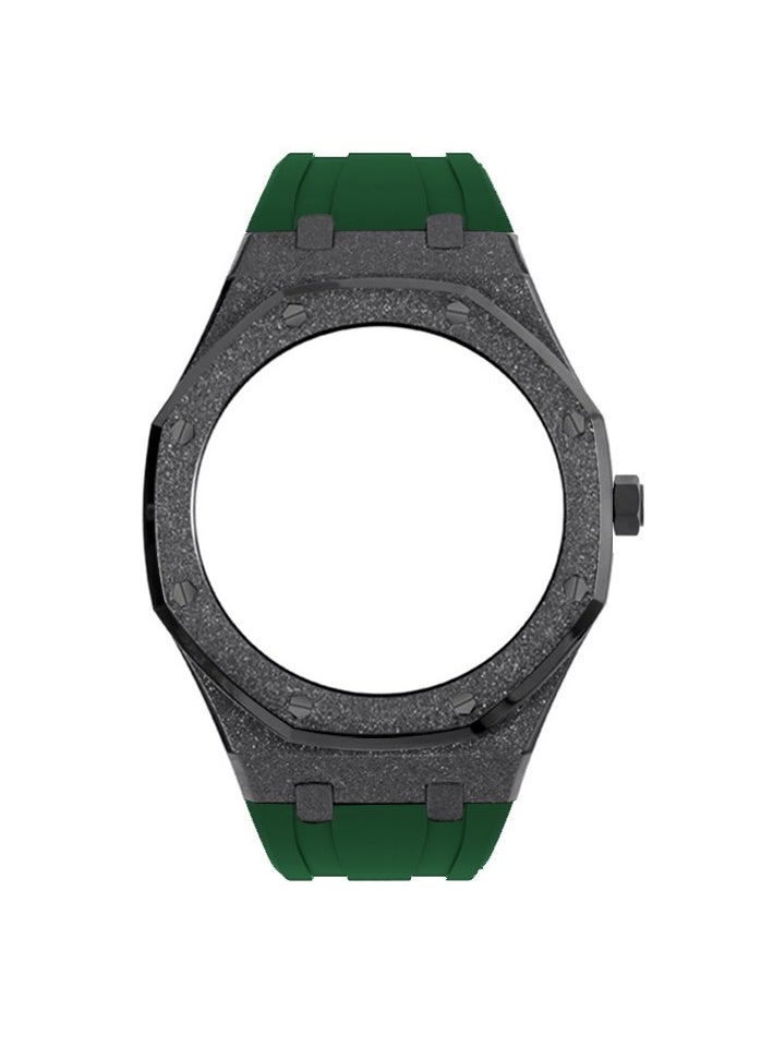 AROAQ GA2100 Metal Watch Band Case Replacement Kit, Stainless Steel Strap Bezel Accessories, Frosted Surface Stainless Steel Bracelet Case Mod For Shock, (Frost gold black shell green tape)  - Image 1