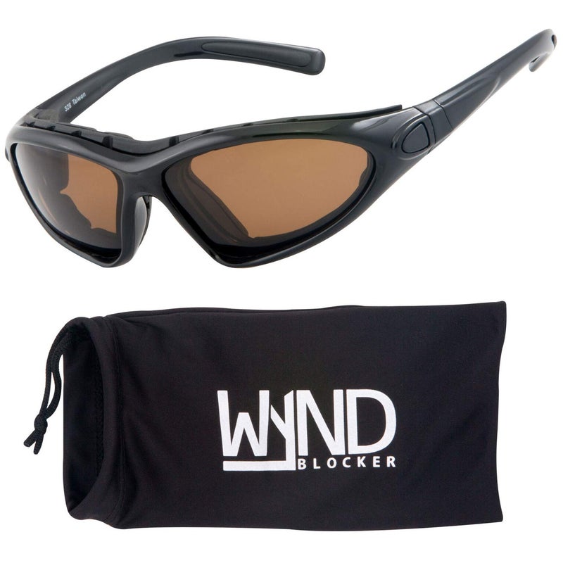 WYND Blocker Vert Motorcycle Boating Sports Wrap Around Polarized Sunglasses BlackAmber Lens - Image 2