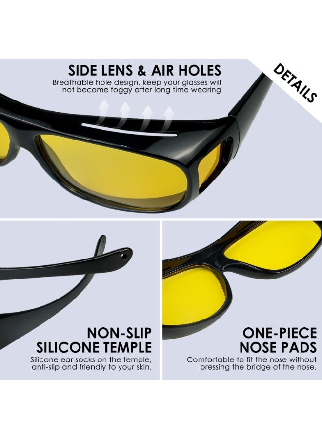 Night Driving Glasses Fit Over for Men Women, Anti Glare Polarized Night Vision Glasses, Wrap Around HD Yellow Lens - Image 2