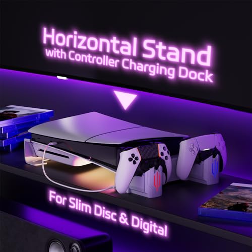 Hosanwell Slim Horizontal Stand Compatible with Slim Disc & Digital Version Dual Use Charging Station with Multi-Mode RGB Light with 3-Level Cooling Fan,White - Image 2