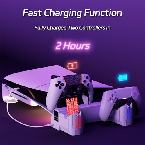 Hosanwell Slim Horizontal Stand Compatible with Slim Disc & Digital Version Dual Use Charging Station with Multi-Mode RGB Light with 3-Level Cooling Fan,White - Image 3