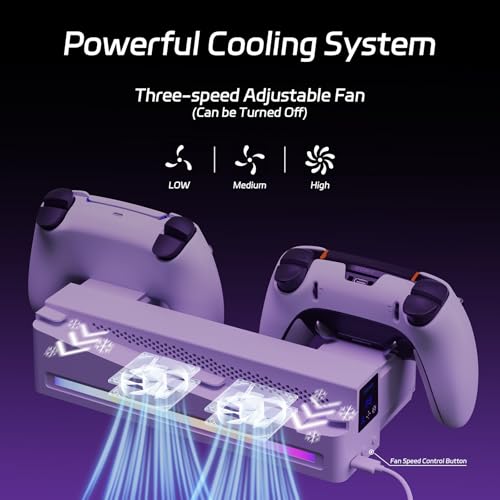 Hosanwell Slim Horizontal Stand Compatible with Slim Disc & Digital Version Dual Use Charging Station with Multi-Mode RGB Light with 3-Level Cooling Fan,White - Image 5