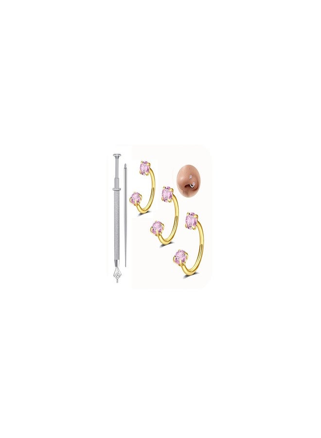 QWALIT 18g Gold Horseshoe Nose Ring for Women Surgical Steel Double Stud Gem Horse Shoe Nose Piercing Jewelry Half U Nostril Hoop Pink Labret Helix Daith Cartilage Piercing Jewelry 18gauge 6 7 8mm - Image 1