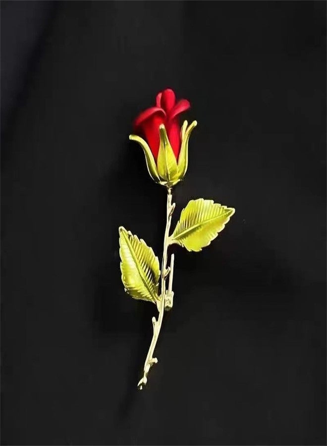 بروش وردة حمراء من RLHRNDE للنساء والرجال، دبوس زهرة وردة مصنوع من سبيكة معدنية، دبوس أمان، بروشات زهور فاخرة وعصرية، إكسسوارات لحفلات الزفاف والمآدب، هدايا عيد الحب (وردة حمراء) - Image 2