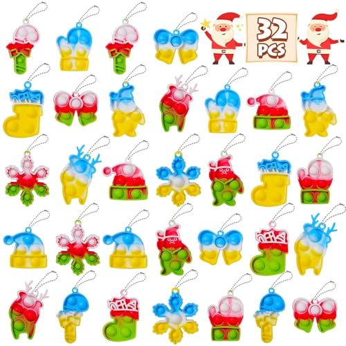 FIDWOD 32PCS Party Favors for Kids Mini Pop Keychain Toys Pack Bubble Sensory Stocking Stuffers for Boys Girls Stress Relief Classroom Supplies Prizes Gifts Birthday Goodie Bags Box - Image 1