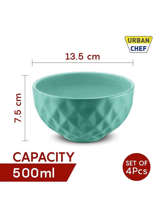 URBAN CHEF Ceramic Bowls | 500 ML | Kitchen Accessories Items, Microwave Safe Bowl, Serving Bowl, Bowl Set, Bowls for Kitchen, Mixing Bowl, Prism Ceramic Handcrafted (Set of 4 - Multicolour) - Image 2