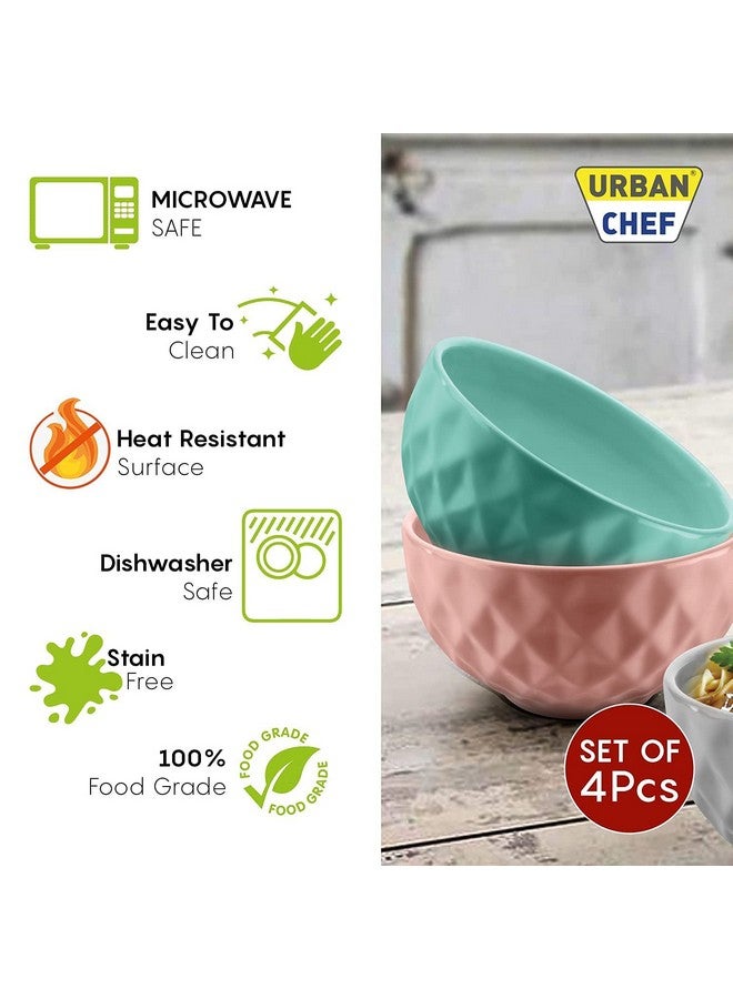 URBAN CHEF Ceramic Bowls | 500 ML | Kitchen Accessories Items, Microwave Safe Bowl, Serving Bowl, Bowl Set, Bowls for Kitchen, Mixing Bowl, Prism Ceramic Handcrafted (Set of 4 - Multicolour) - Image 3