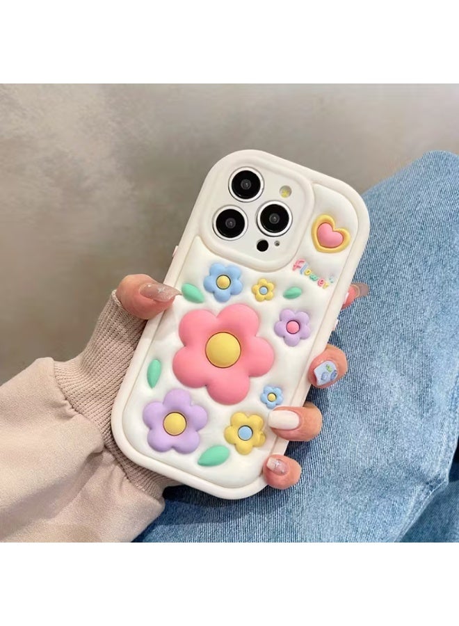Temu Durable silicone iPhone case with a colorful floral design and 3D heart pattern. This basic TPU case is fully shockproof, scratch-resistant, and fingerprint-proof for the iPhone 15 Pro Max. - Image 1