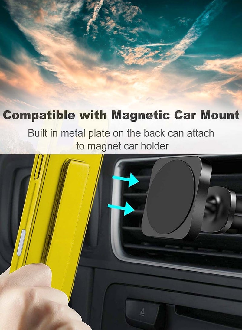 Wtech Apple iPhone 16 Pro Max 2024 Hand Grip Foldable Magnetic Kickstand Wrist Strap Finger Grip with Built-in Iron Case Cover - Yellow - Image 3